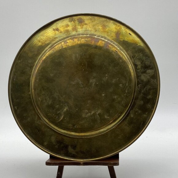 Vintage Brass Table Tray Plate 13” Etched Pineapple‎ Round Wall Hanging Decor - Picture 5 of 10